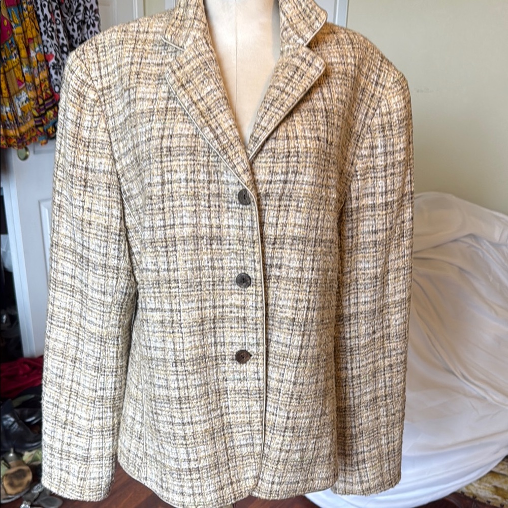 Lafayette 148 New York Cream and Brown Tweed Blazer